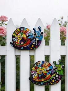 2D Flat 2pcs Wooden Snail Wall Decor, Rust-Proof Garden Decoration, Suitable For Yard, Porch, Fence And Holiday Occasions, Easy To Install, Garden Yard Decoration - A - View 4