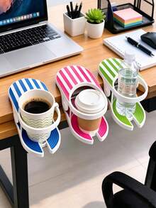 1pc/10pcs Minimalist Rainbow Clip-On Cup Holder, Desk Side Beverage Cup Clip, Coffee Cup Clip, Suitable For Armchair Armrests, Poolside, Outdoor Patio Lounge Chairs, Desktop Storage Accessory - Multicolor - View 2
