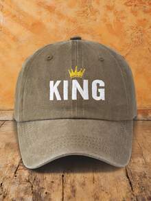 MAKEFGE 1件中性戶外休閒時尚字母刺繡皇冠 KING 水洗防曬可調尺寸軟頂棒球帽，適合日常配戴 - B型 - 查看 17