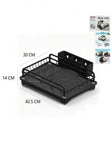 1 Piece Kitchen Countertop Dish Rack, Metal Tableware Storage Rack With Drip Tray And Chopstick Holder, Household Dish Organizer. - Black - View 8
