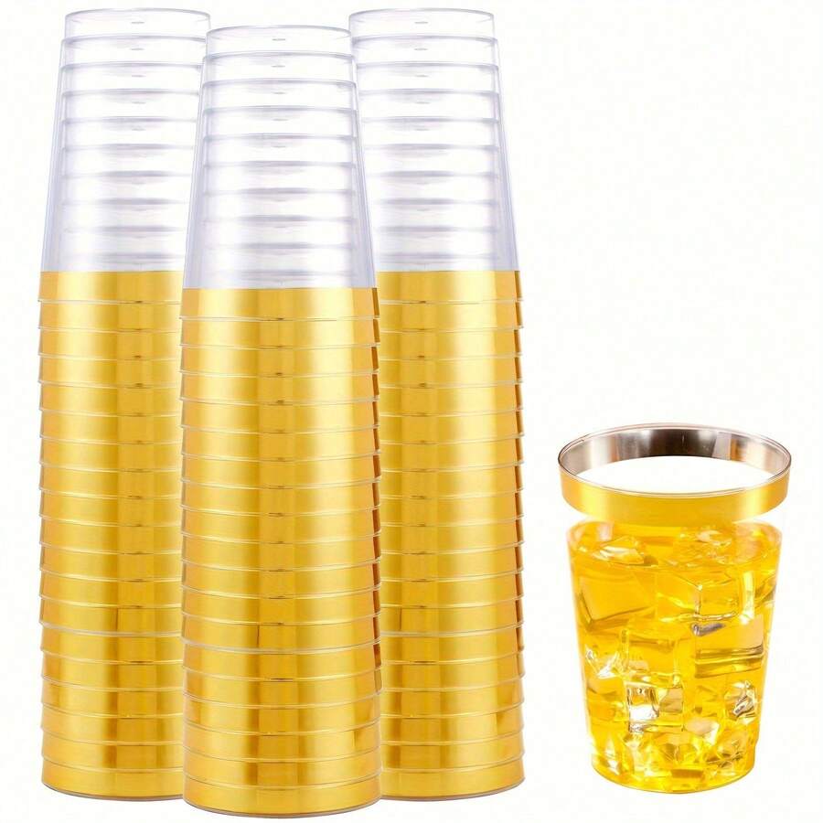20pcs Birthday Cups Transparent And Crystal Gold Cups - 7oz (Approx 200ml) Crystal Clear Cups Suitable For Juice And Cold Drinks, Wedding And Party Cups - Gold - View 1