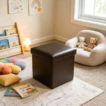 Collapsible Storage Ottoman, Black - Black - View 5