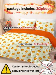 2/3 pièces Ensemble de housse de couette imprimé feuilles et citrouilles Halloween & Thanksgiving, literie douce et respirante anti-boulochage toutes saisons, sans couette incluse, résistant aux plis et lavable en machine, convient aux lits simples, doubles, queen et king, plusieurs couleurs, décoration de chambre, cadeau de fête - Multicolore - Voir 9