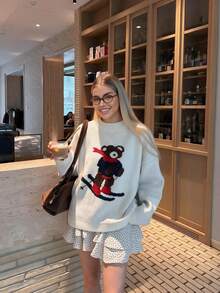 Joy Knit 女款秋冬針織毛衣 時尚新款 基礎上衣 極簡休閒百搭 墨西哥可愛龍蝦圖案提花圓領套頭毛衣 寬鬆針織上衣 適合辦公室穿搭 外出上衣 節慶 派對 海灘 生日 - 杏色 - 查看 4