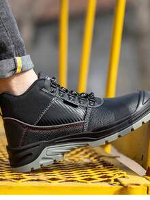 Men's Black High-Top Steel Toe Work Boots, Impact Resistant And Puncture Resistant. Work Training Shoes, Suitable For Construction Work, Warehouse Work, Fashionable Men's Outdoor Hiking Shoes - Black (New) - View 5