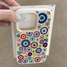 1pc TPU Material Colorful Evil Eye Contrast Pattern Phone Case Compatible With IPhone 17 Pro Max/17/16 Pro Max/15/13/12/11/ S20 FE/A15/S24/A55/ Note 11/Note 12/Note 13 Pro Full Coverage Anti-Drop Soft Shell Protective Cover - White - View 3