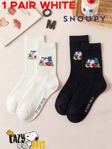 1/2 Pairs Snoopy Socks Men's Winter Socks Black And White Striped Breathable Crew Socks, Suitable For Students Adults Gift Daily Use Fun Christmas Gift - Multicolor - View 12