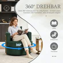 360° Rotating Corduroy Leisure Armchair With Soft High-Density Foam Padded Armrests And Storage Space Under The Seat, Suitable For Bedroom And Living Room (Dark Green Corduroy), 76 X 76 X 26 Cm - Multicolor - View 3