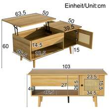 Elegant Coffee Table With Liftable Table Top And Rattan Doors, Wood Color With Black Accents, Ideal For The Living Room - Practical Storage Space And Functional Design, 109.98 X 59.49 X 15.98 Cm - Multicolor - View 5