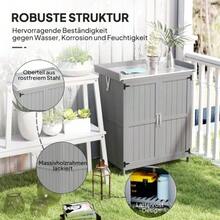 Garden Cabinet, Outdoor Tool Cabinet, With Worktop, Wood And Stainless Steel, Double Doors, Grey - Grey - View 7