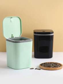 1pc Mini Trash Can With Lid, Small Desktop Waste Bin, Plastic Desktop Waste Basket, Twist Lid Design To Prevent Odor Leakage, Suitable For Storing Fruit Peels And Paper Scraps, Keeps Desktop Tidy, Applicable For Bathroom, Home Office Desktop Decoration, Coffee Table, Office, Living Room, Study And Other Places - A - View 5
