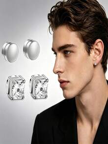 Set Anting Jepit Magnetik Minimalis 2 Pasang dari Stainless Steel 304, Cocok untuk Pemakaian Sehari-hari, Unisex, Dapat Diberikan Sebagai Hadiah, Tidak Perlu Tindik Telinga - 2 pasang set penjepit telinga - View 1