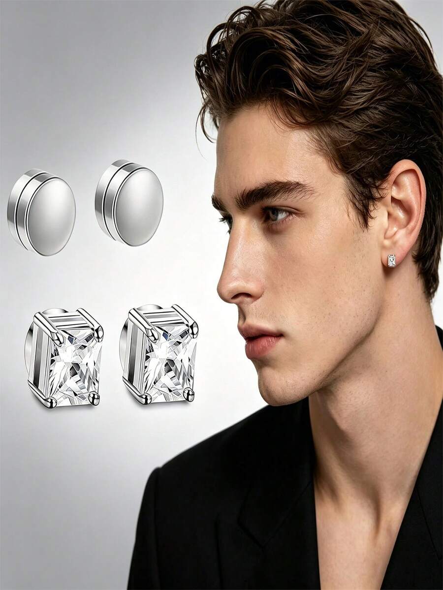 Set Anting Jepit Magnetik Minimalis 2 Pasang dari Stainless Steel 304, Cocok untuk Pemakaian Sehari-hari, Unisex, Dapat Diberikan Sebagai Hadiah, Tidak Perlu Tindik Telinga - 2 pasang set penjepit telinga - View 1