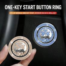 1pc Rhinestone Car One-Touch Start Button Protector/Clover Full Rhinestone Ignition Ring Button Decorative Sticker/Universal Sticker - Rhinestone Shamrock Sticker - View 2