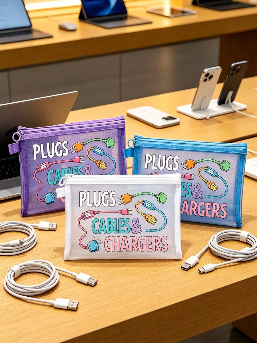 Cable And Charger Storage Bag - Multi-Functional Travel Organizer For Chargers, Cables, Electronic Devices - Dynamic Tech Organizer For "Outlets, Cables And Chargers". This Compact And Affordable Storage Bag Is Perfect For Your USB Cables, External Batteries, Headphones And Chargers. - Multicolor - View 1