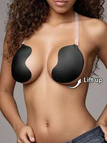 1 Pair Mango Color Push-Up Self-Adhesive Bra, Invisible Strap Design, Front Closure Design, Provides Breast Support, Comfortable And Reusable, Suitable For Swimsuits, Bikinis And Deep V Outfits Includes 1 Pair Of Silicone Flower Nipple Covers - Multicolor - View 6