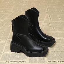 Early Autumn Thick Sole British Style Boots Women's New Square Toe Autumn/Winter Ankle Boots Spring/Autumn Boots - Black - View 5