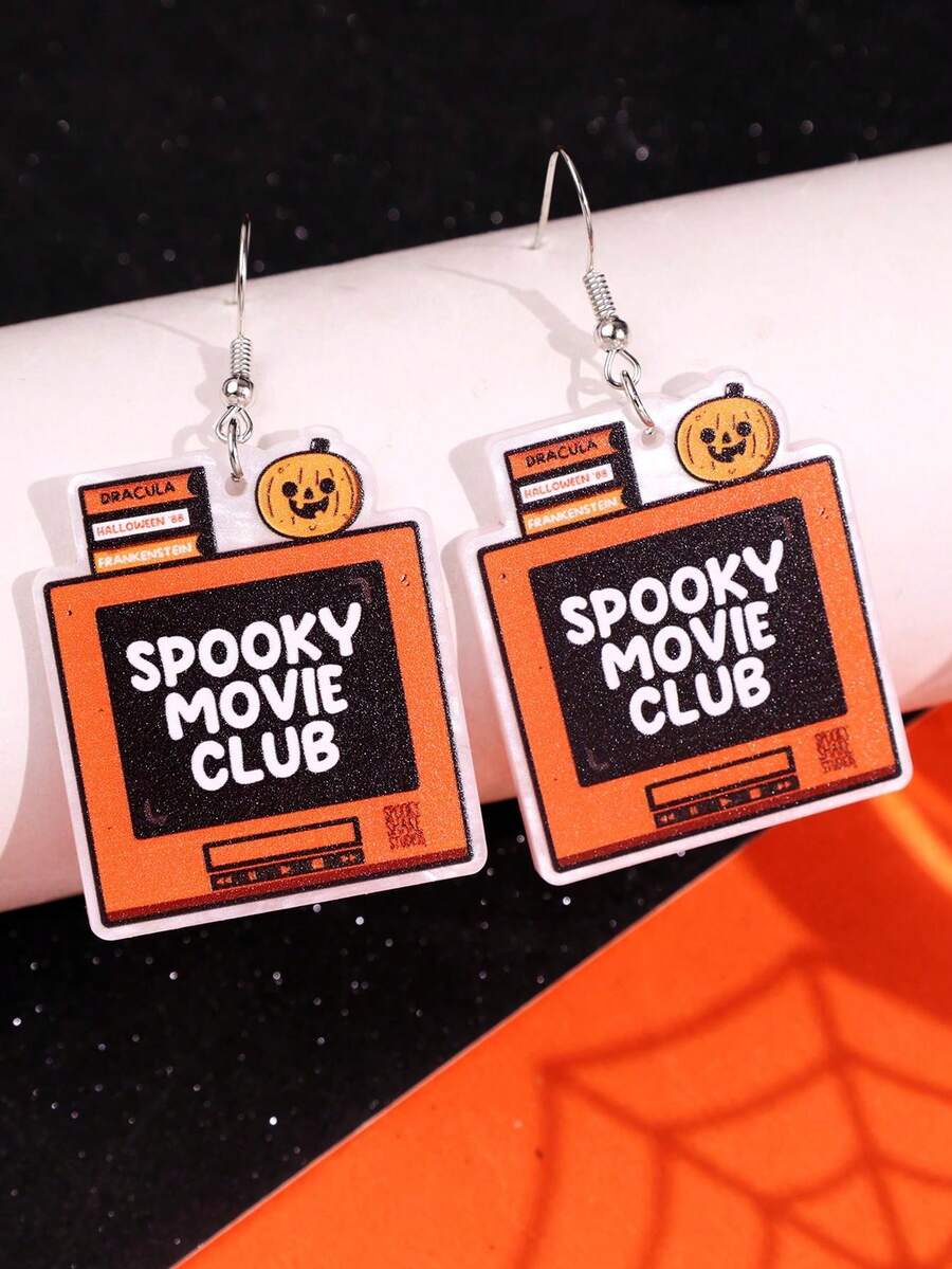 1對萬聖節小眾創意休閒 SPOOKY MOVIE CLUB 壓克力耳環，女款日常節日派對飾品 - 彩色 - 查看 1