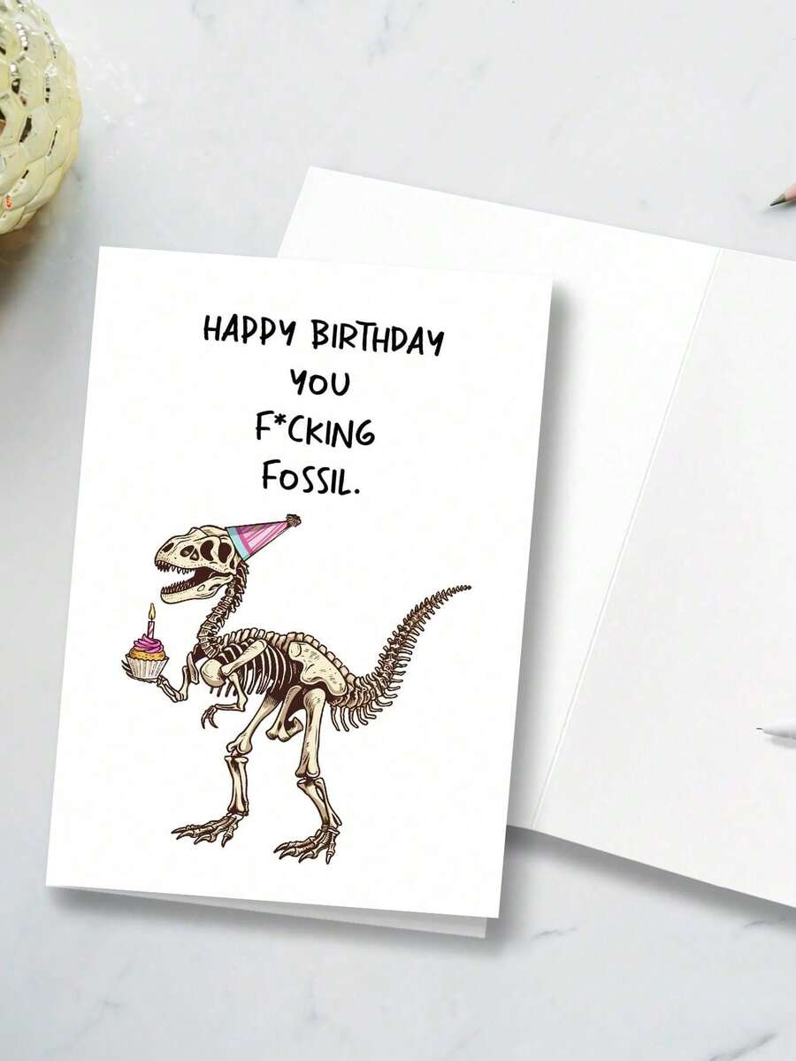 OBOVAY 1pc Dinosaur Birthday Greeting Card, Funny & Sarcastic, Blank Inside, Unisex-Adults - View 1