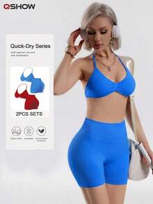 2Sets Pack Women's Summer Two Pieces Pink Top And High Waisted Shorts Suit For Exercise Yoga Pilates Gym Run Wear Sports - Multicolor - View 1