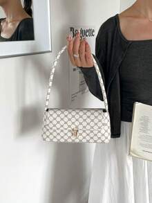 柔軟面 PU 皮革金屬鎖飾貝殼造型復古風法棍包 女款單肩包 新款女包 小包 手提包 - 白色 - 查看 3