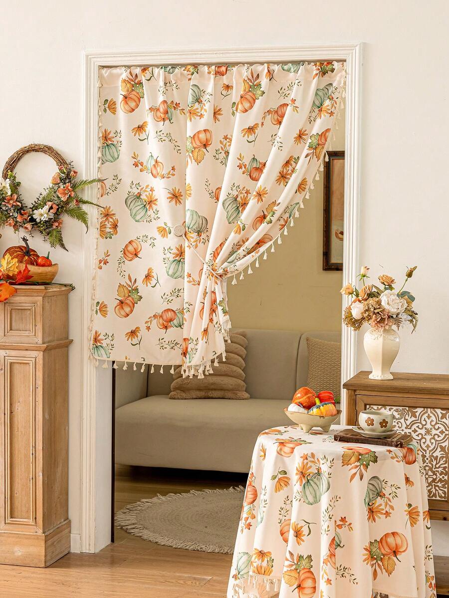 MineLain 1pc Autumn Room Door Curtain, Yellow Pumpkin And Maple Leaf ...