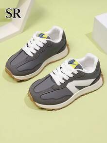 1 Pair Fashion Colorblock Sneakers, Suitable For 8-12 Years Old Girls, Perfect For Shopping, Park, Party And Casual Everyday Wear - Grey - View 2