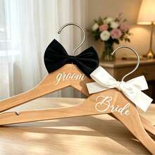 1pc Wedding Hanger, Groom & Bride Outfit Hanging Rack, Silk Ribbon Bow Print Design, Thanksgiving, Wedding Venue, Bridal Room, Wardrobe, Dress Display, Suit Storage, Wedding Decor Hanger - Multicolor - View 2