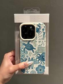 1pc White Matte Minimalist Lens Protection Blue Sea Turtle Surfboard Pattern Phone Case Personalized Compatible With IPhone 16 Pro Max/17/16/15/14 Plus/13/12/11/Air And Series - Multicolor - View 2