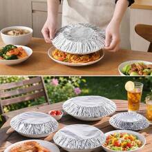 100Pcs Expandable Aluminum Foil Food Covers, Disposable Stretch Tin Foil Plate Lids, Heat Insulation Universal Food Cover For Plates Bowls, Kitchen Leftovers, Picnic & Catering Use - Silver - View 7