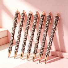 3pcs Cute Leopard Print Retractable Ballpoint Pen Set, Fashion Metal Ballpoint Pen, Black Ink, 1.0mm Medium Tip, Smooth Writing, With Pen Clip, Suitable For Students And Office Use, Back To School Essential - Sets - View 1