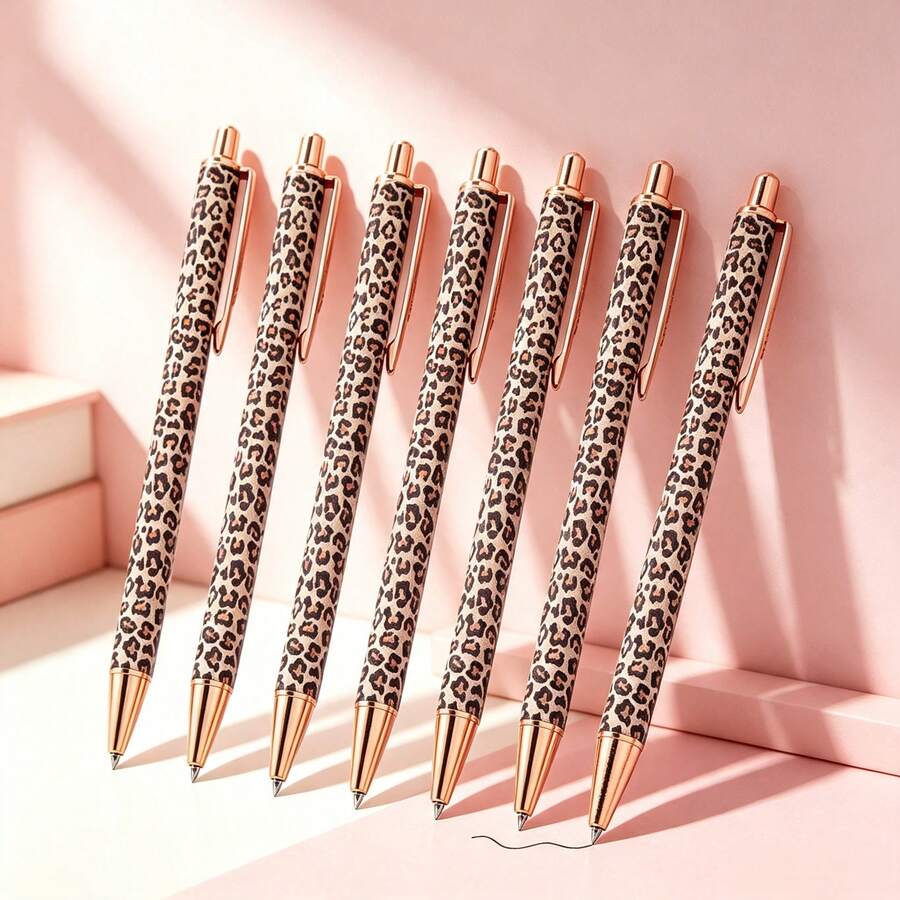 3pcs Cute Leopard Print Retractable Ballpoint Pen Set, Fashion Metal Ballpoint Pen, Black Ink, 1.0mm Medium Tip, Smooth Writing, With Pen Clip, Suitable For Students And Office Use, Back To School Essential - Sets - View 1