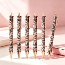 3pcs Cute Leopard Print Retractable Ballpoint Pen Set, Fashion Metal Ballpoint Pen, Black Ink, 1.0mm Medium Tip, Smooth Writing, With Pen Clip, Suitable For Students And Office Use, Back To School Essential - Sets - View 2