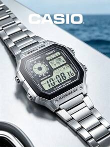 Casio Men's Digital World Time Metal Watch, Stainless Steel Band, Multi-Function Display, Alarm, Business Travel Commute, Urban Tech Style Fashion - one-size - View 5