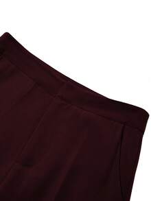DONICY Fashionable Elegant Women's Spring/Summer Beige Linen Blend High Waist Tie Wide Leg Pants, Loose And Comfortable - Burgundy - View 4