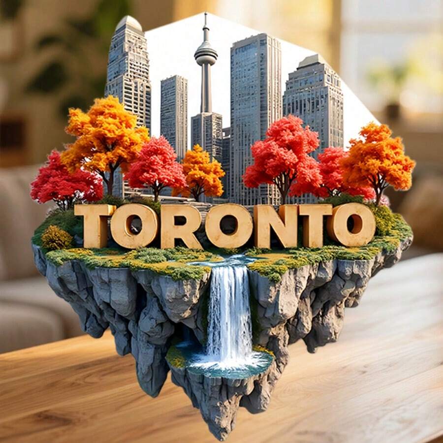 Toronto Floating Island Skyline Over A Cascade Of Autumn Gold Magnet Where The City Rises From A World Of Stories Keepsake For All Metal Surfaces Throughout The Home - A - View 1