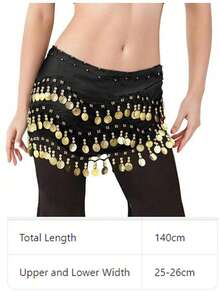 Multi-Layer Gold Coin Bead Tassel Dance Waist Accessory Chiffon Tie Belly Dance Practice Performance Hip Scarf Waist Belt Ornament - Red - View 4
