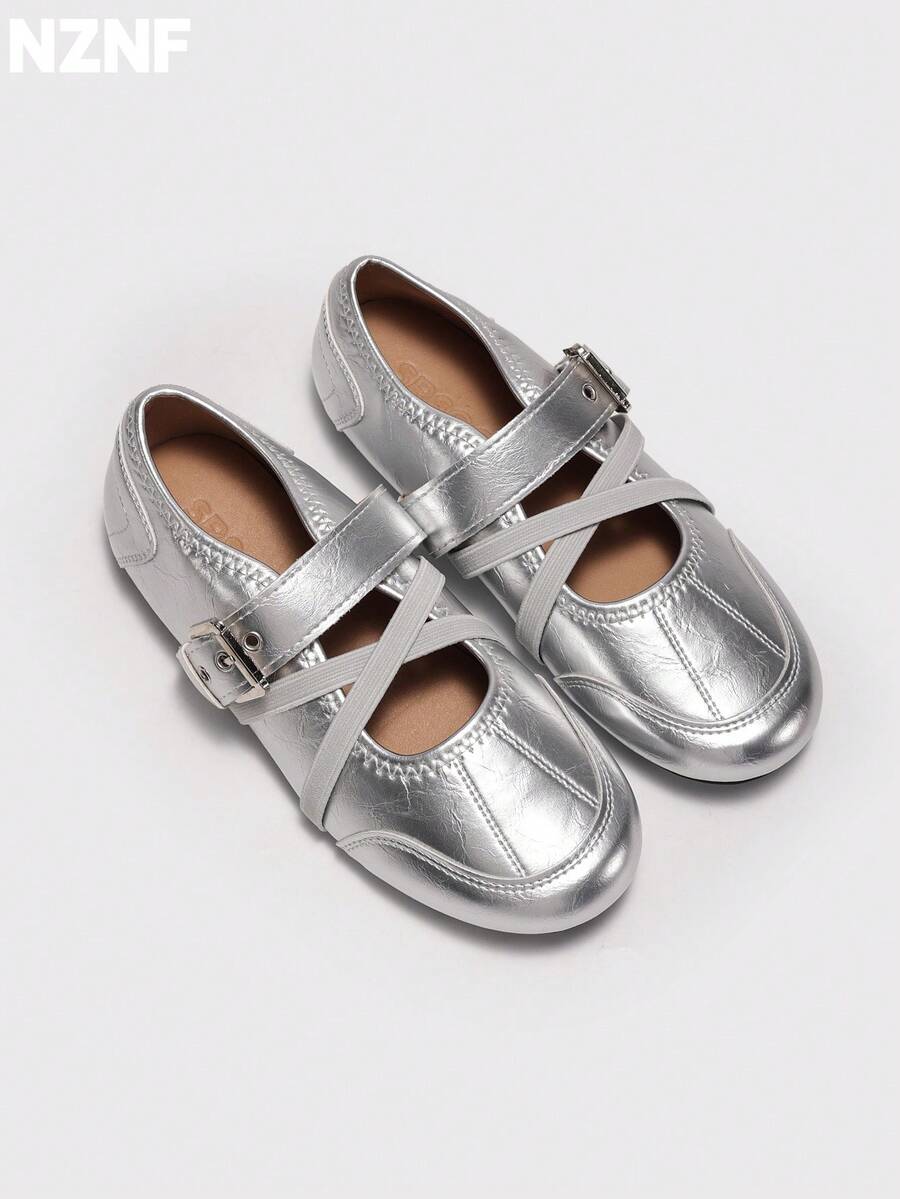 NZNF Premium Flat German Trainer Shoes For Women, New Autumn Style, Versatile Sports Sneakers To Match With Skirts - Silver - View 1