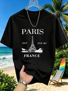 Men's Paris, France Graphic T-Shirt, Soft Cotton, Casual, Comfortable, Durable, High-Impact Print. - Black - View 2