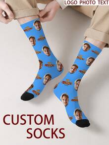 1 Pair Customized Face Pattern Socks, Unisex Couple Socks, Personalized Photo Socks, Custom Printed Socks, Funny Face Socks, Custom Pattern Socks, Print Any Face Pattern On Socks, Anniversary Gift, Valentine's Day Gift, Unique Birthday Gift, Personalized Collectible - Multicolor - View 2