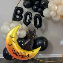 2pcs Black Cat & Moon Balloon Set, Suitable For Halloween Party Decoration, Holiday Gathering Decor, Halloween Costume Props, Children's Surprise Gifts And Other Festive Occasions - View 4