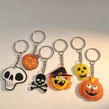 24/36/48pcs Random Assorted Halloween Keychains 2D Flat PVC Soft Rubber Pumpkin Ghost Skull Pendant Party Favors Event Prizes - Multicolor - View 7