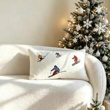 LCUHPCL 1pc Christmas Teddy Fleece Skiing Character 3D Embroidered Pillowcase, Suitable For Bedroom, Living Room, Sofa, Daily Use, Party And Various Environments - Multicolor - View 13