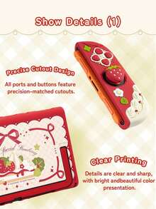 GeekShare 1pc Cute Cream Strawberry Pattern Detachable Soft Silicone Protective Case, Compatible With Switch 2, Lightweight Anti-Drop Game Console Protective Cover, Includes 2 Joystick Caps - View 7