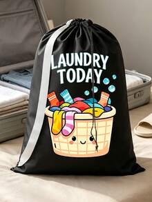 特大容量洗衣袋，附肩帶與耐用抽繩，印有 LAUNDRY 字樣與洗衣籃圖案，多用途長方形編織洗衣袋，適合居家與旅行收納，便攜旅行收納袋，耐用抽繩，居家帆布收納袋，旅行/宿舍理想選擇，返校/畢業季必備，送給親友的必要禮物，返校禮物 - 彩色 - 查看 7