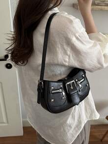 Cross-Border Artistic French Style Rivet Fashion Underarm Bag For Women 2026 New European & American Style Niche Popular Shoulder Bag - Black - View 4