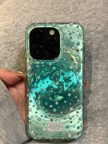 Summer Mint Green Gradient Star Vortex Pattern Phone Case Compatible With Apple 17 Pro Max 17 Pro 17 16 Pro Max 15 Pro Max 14 Pro Max 16 15 14 Plus 13 Pro Max 12 Pro Max 11 Fashion Glossy Soft TPU Protective Back Cover - Mint Green - View 3