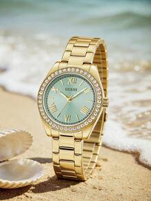 GUESS Women's Two-Tone Stainless Steel Quartz Watch Green Dial Date Display GW0308L5 - one-size - View 8