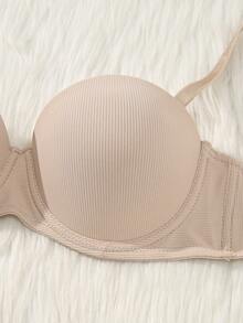 3pcs/Set Vertical Striped Smooth Women's Bra, Detachable Straps Bandeau Design, Anti-Slip Push-Up Tight Fit - Multicolor - View 5
