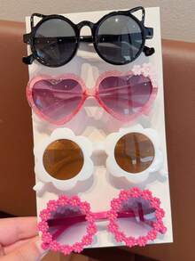 1/4/8pcs 2026 New Cute Dual-Color Cat Bowknot Design Sunflower Heart-Shaped Fashion Square Frame Glasses For Boys Girls Infants - Multicolor - View 6